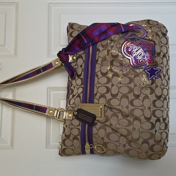 Coach RARE Poppy Signature Applique Tartan Multi Limited Edition Glam Tote - Picture 4 of 16